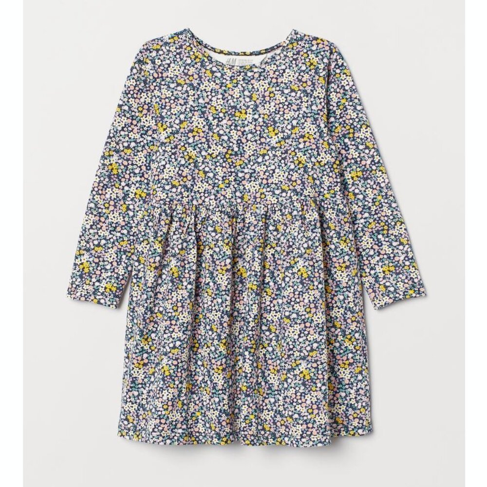 H&M Girls Floral Patterned Long Sleeve Jersey Dress